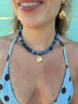 necklace with agate pebble stones and chainless steel charm