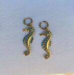 earrings with stainless steel seahorses charms and enamel detailing