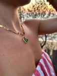 Handmade Necklace with stainless steel heart shaped pendant with roses design